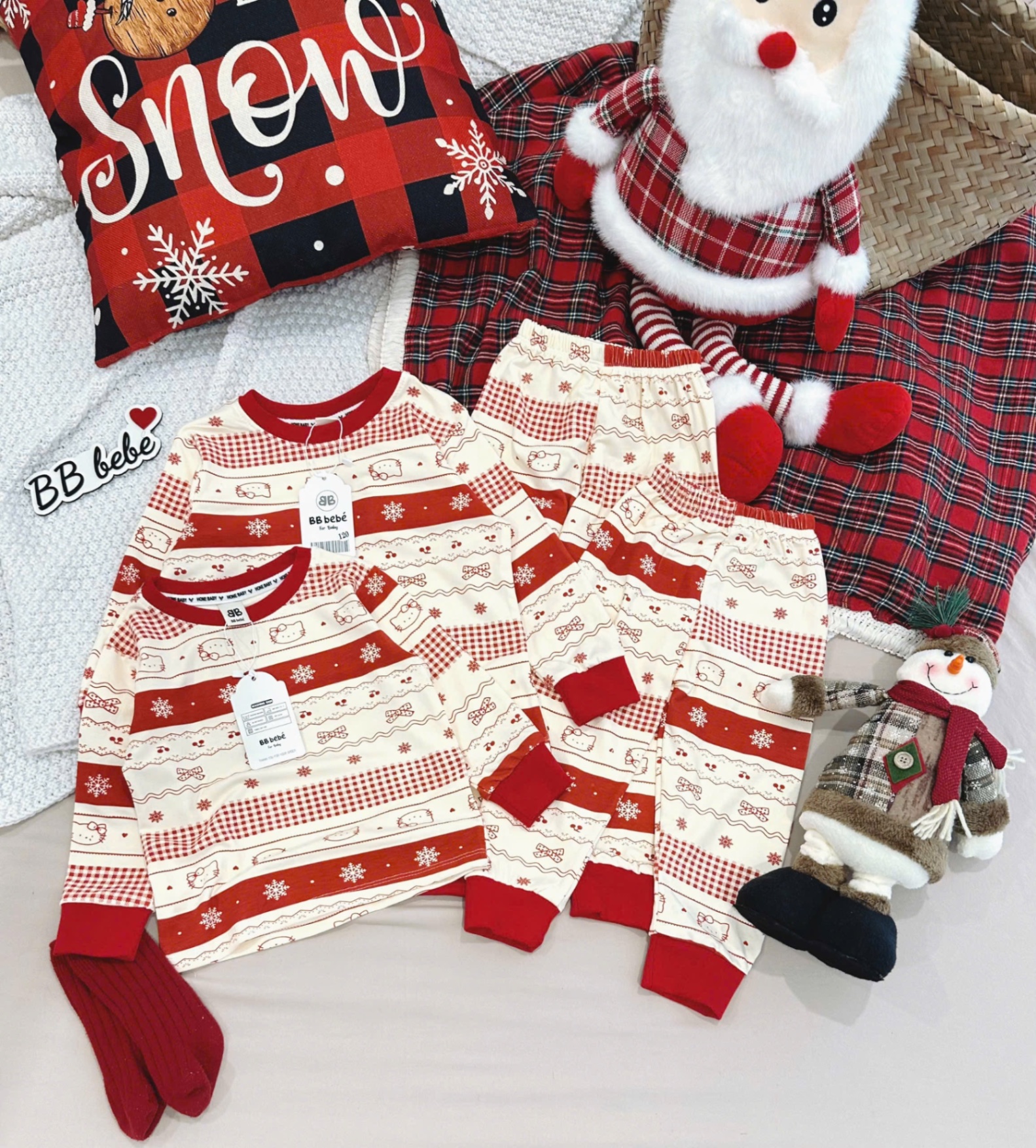 T038 - BỘ BÉ ZIP LÔNG BE NOEL BÔNG TUYẾT KITTY