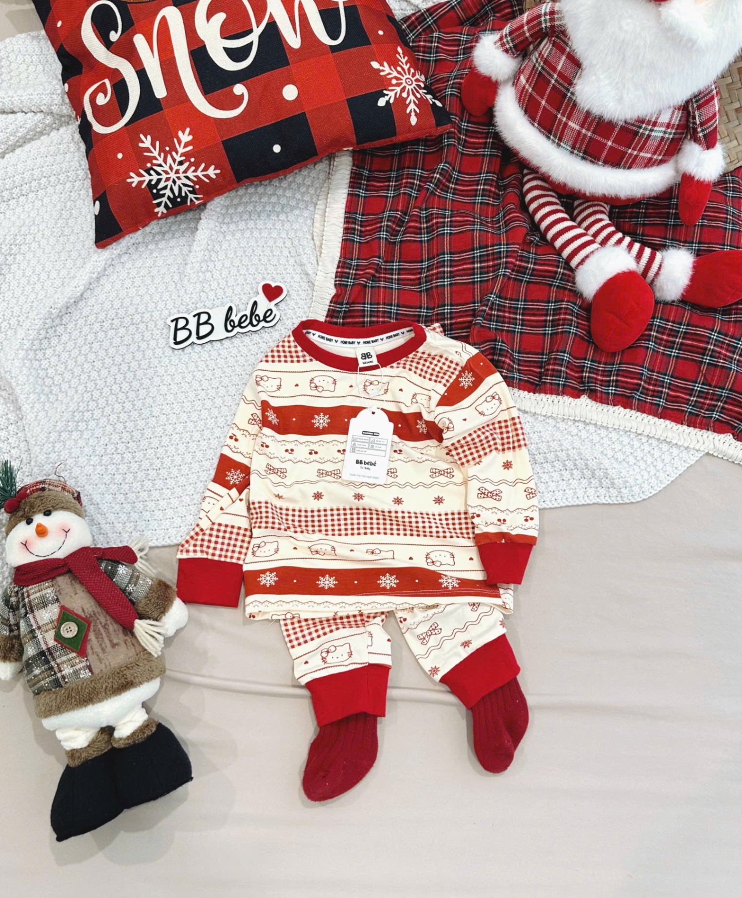 T038 - BỘ BÉ ZIP LÔNG BE NOEL BÔNG TUYẾT KITTY
