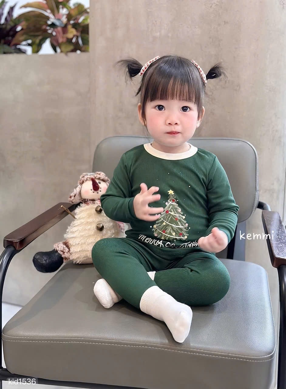 G838 - SET 2 BỘ BÉ DÀI TAY NOEL CÂY THÔNG xanh đỏ