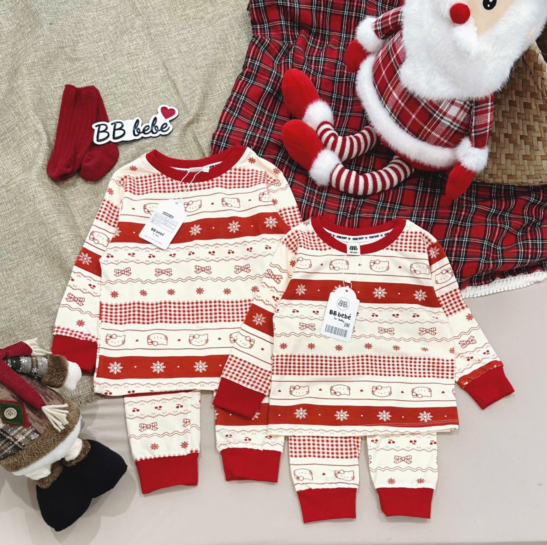 T038 - BỘ BÉ ZIP LÔNG BE NOEL BÔNG TUYẾT KITTY