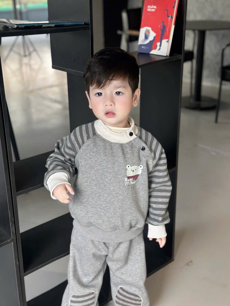 T046 - BỘ NỈ BÉ TRAI HAIDA TAY KẺ GẤU BABY BEAR