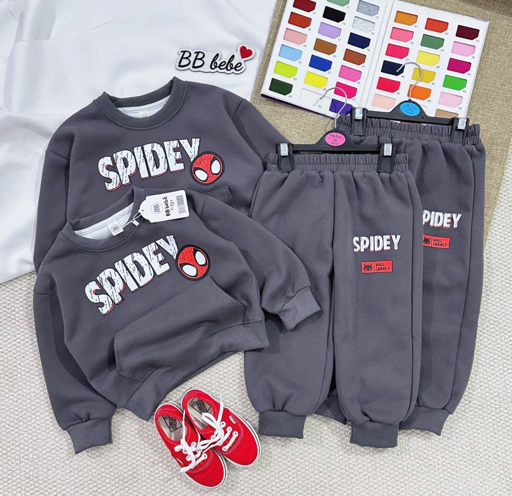 T045 - BỘ NỈ BÉ TRAI HAIDA NHỆN XAM SPIDEY