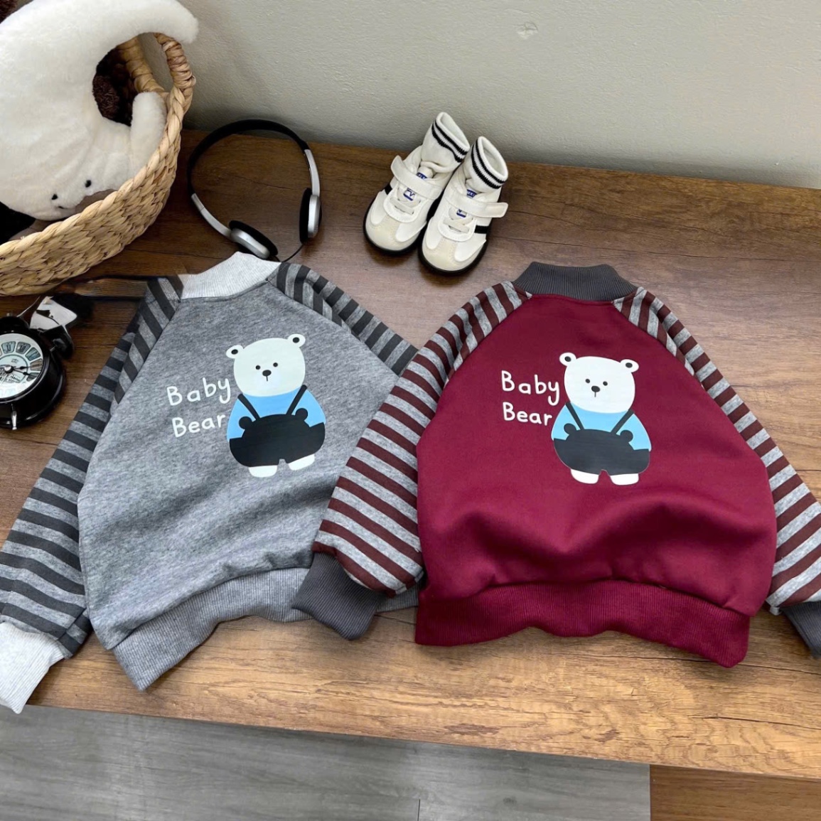T046 - BỘ NỈ BÉ TRAI HAIDA TAY KẺ GẤU BABY BEAR