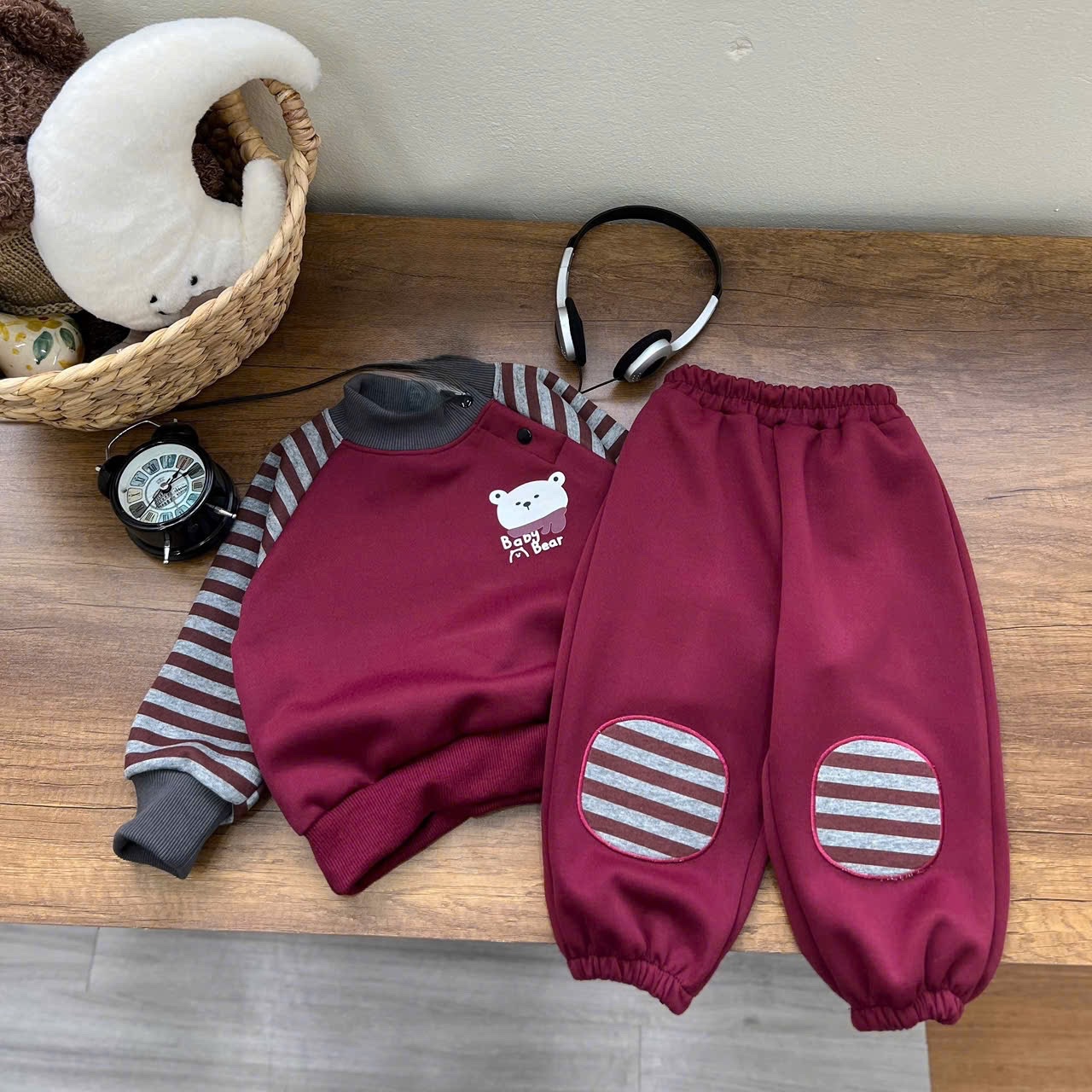 T046 - BỘ NỈ BÉ TRAI HAIDA TAY KẺ GẤU BABY BEAR
