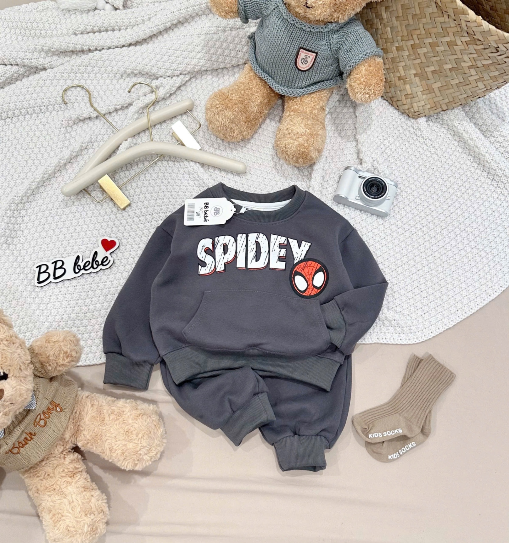 T045 - BỘ NỈ BÉ TRAI HAIDA NHỆN XAM SPIDEY