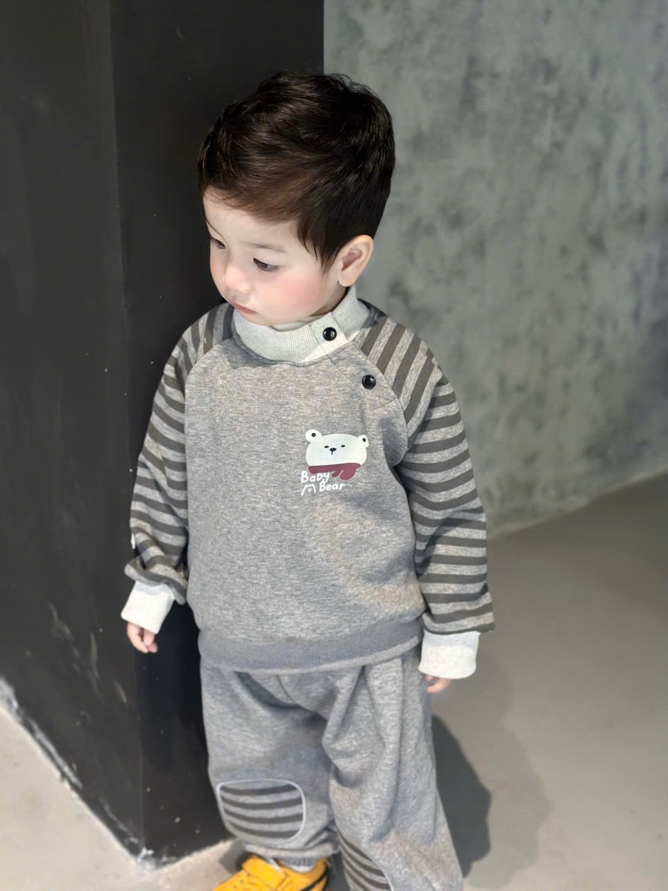 T046 - BỘ NỈ BÉ TRAI HAIDA TAY KẺ GẤU BABY BEAR