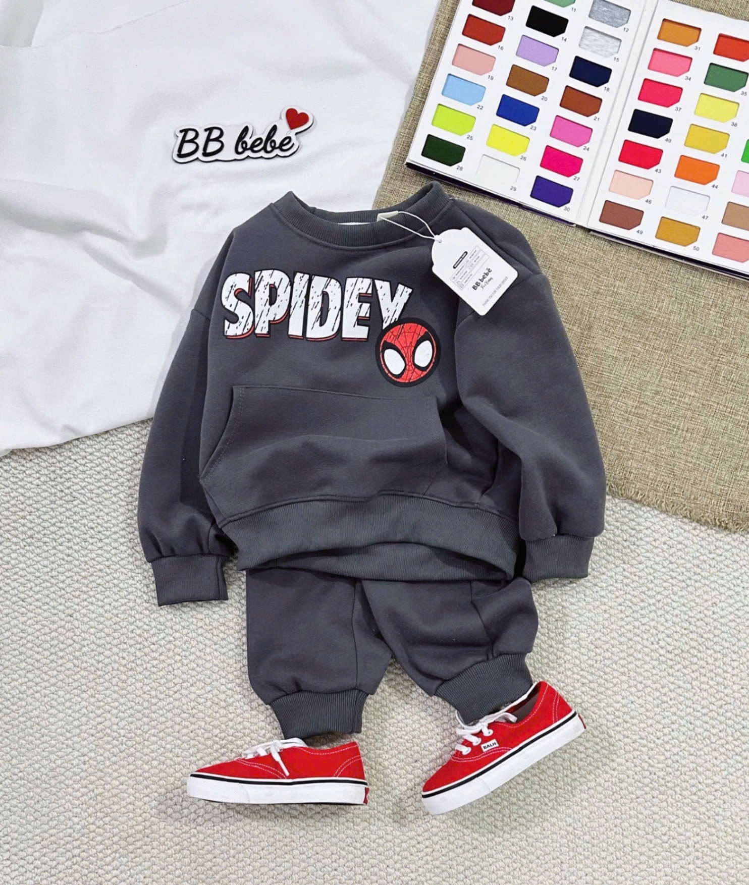 T045 - BỘ NỈ BÉ TRAI HAIDA NHỆN XAM SPIDEY