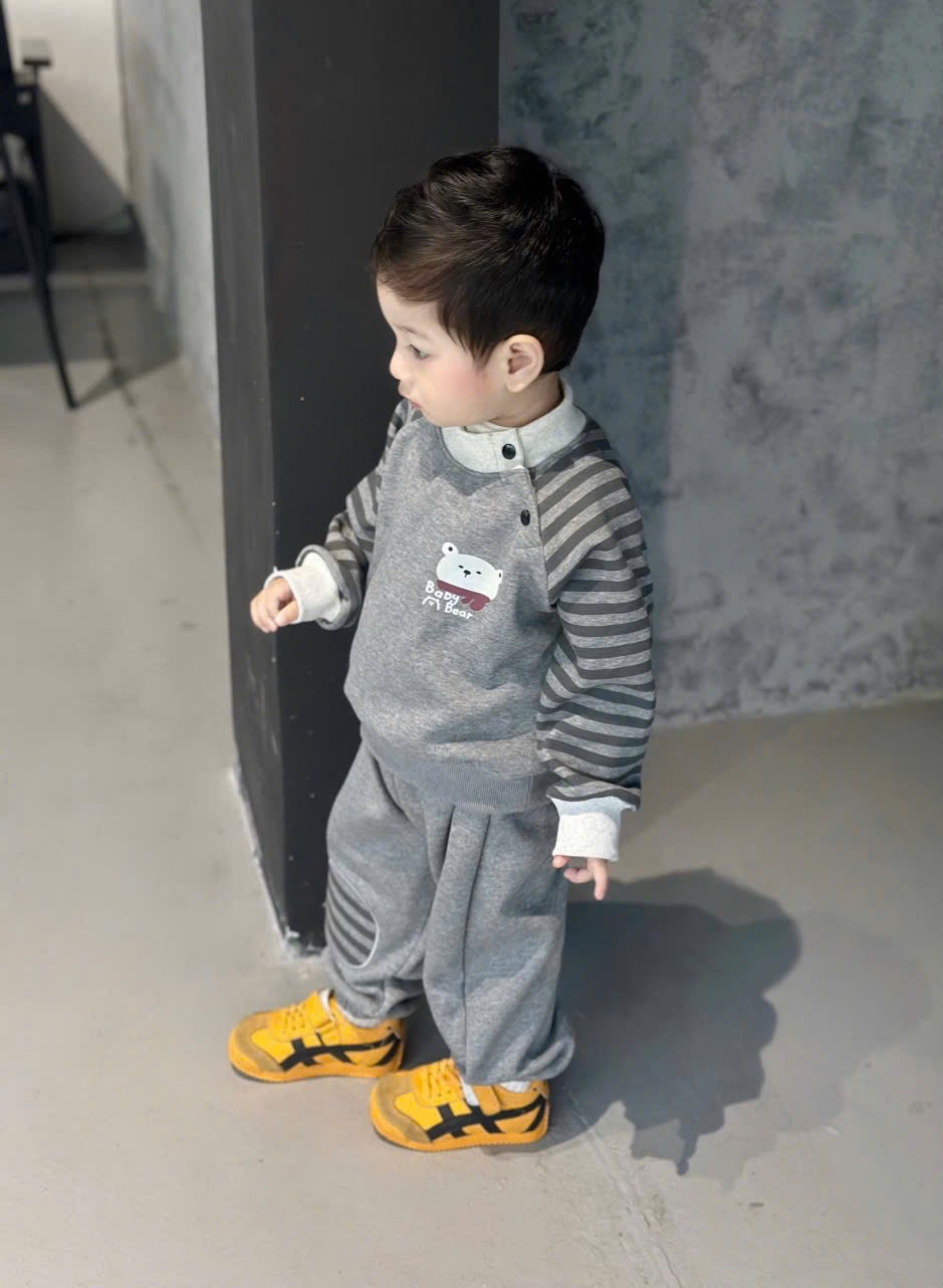 T046 - BỘ NỈ BÉ TRAI HAIDA TAY KẺ GẤU BABY BEAR