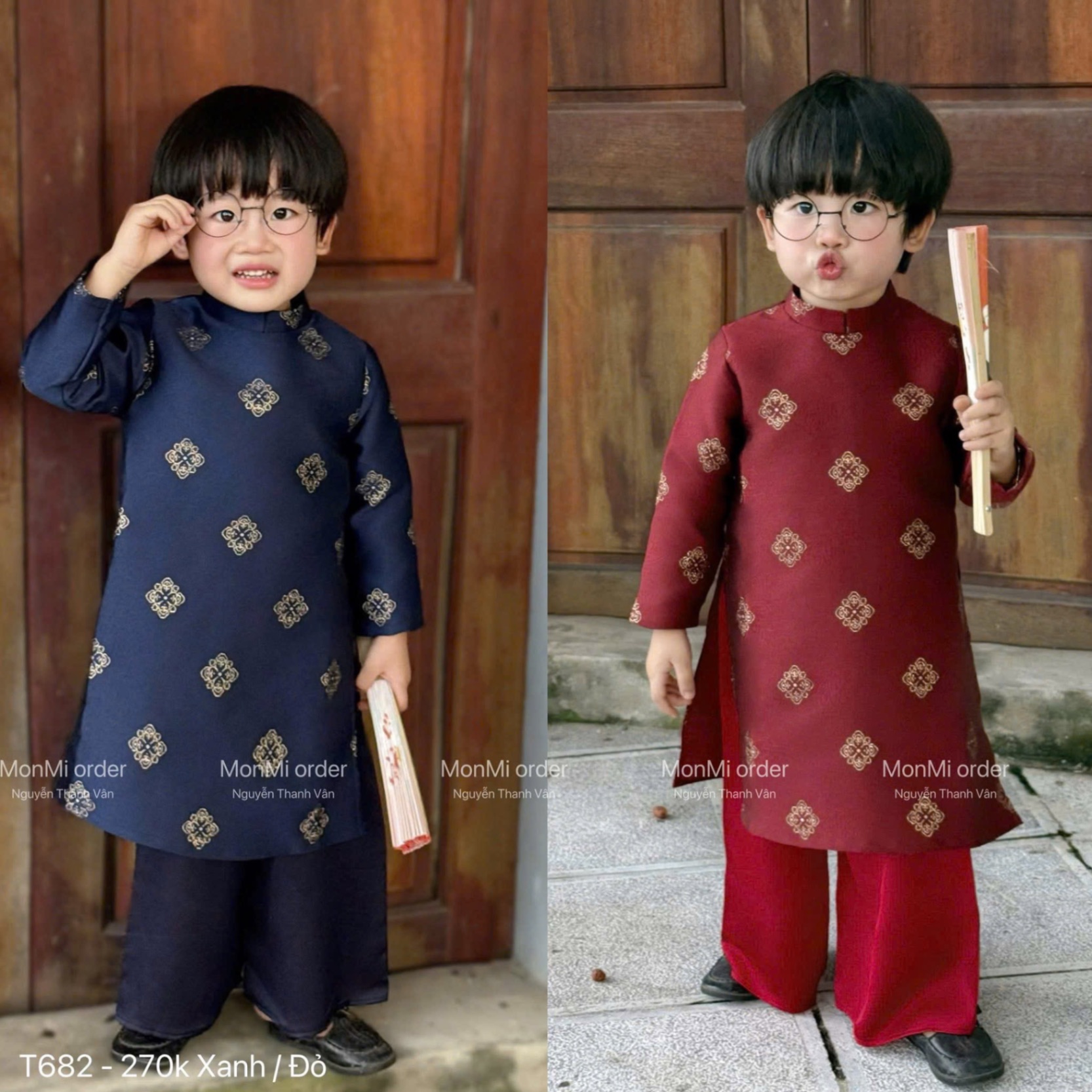 T051 - SET ÁO DÀI BÉ TRAI GẤM HOẠ TIẾT