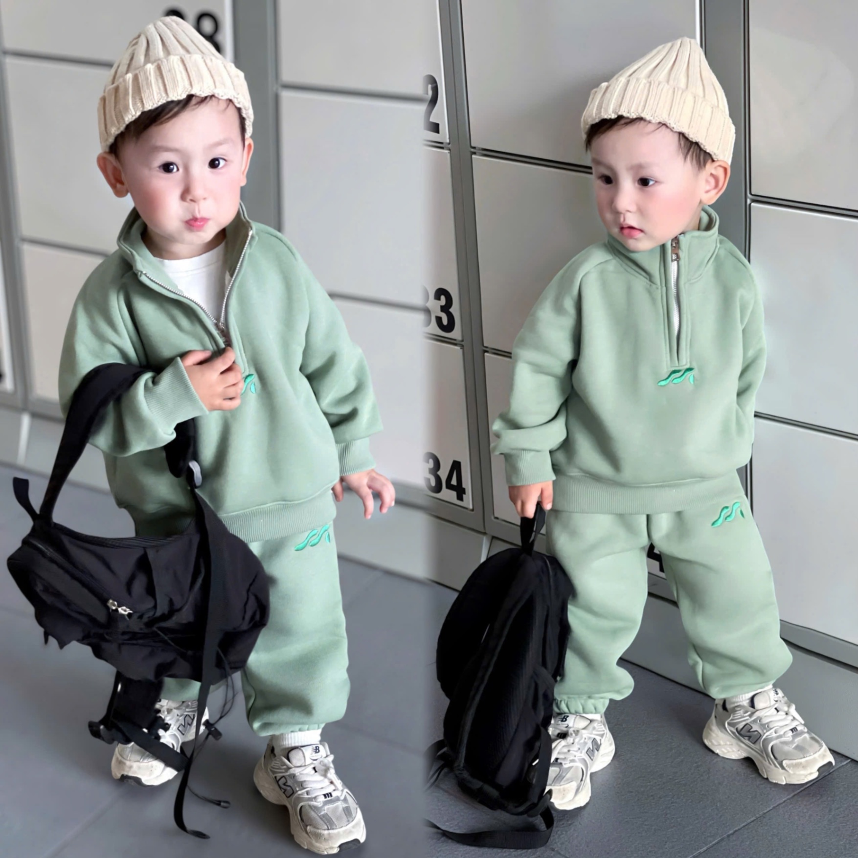 T055 - BỘ NỈ BÉ TRAI CỔ KHOÁ XANH NGỌC THÊU