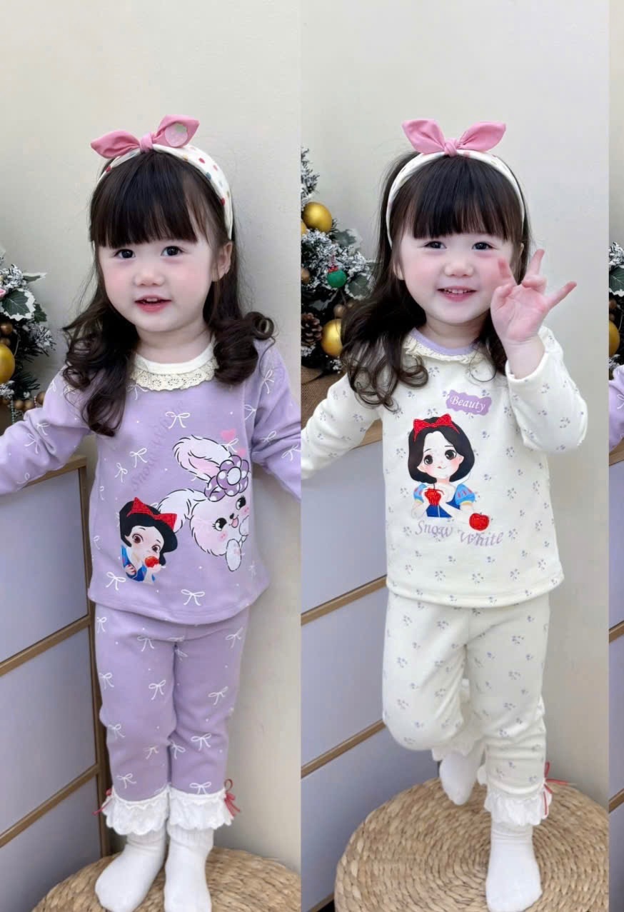 G845 - SET 2 BỘ BÉ GÁI ZIP LÔNG CỔ REN BẠCH TUYẾT HOA NHÍ
