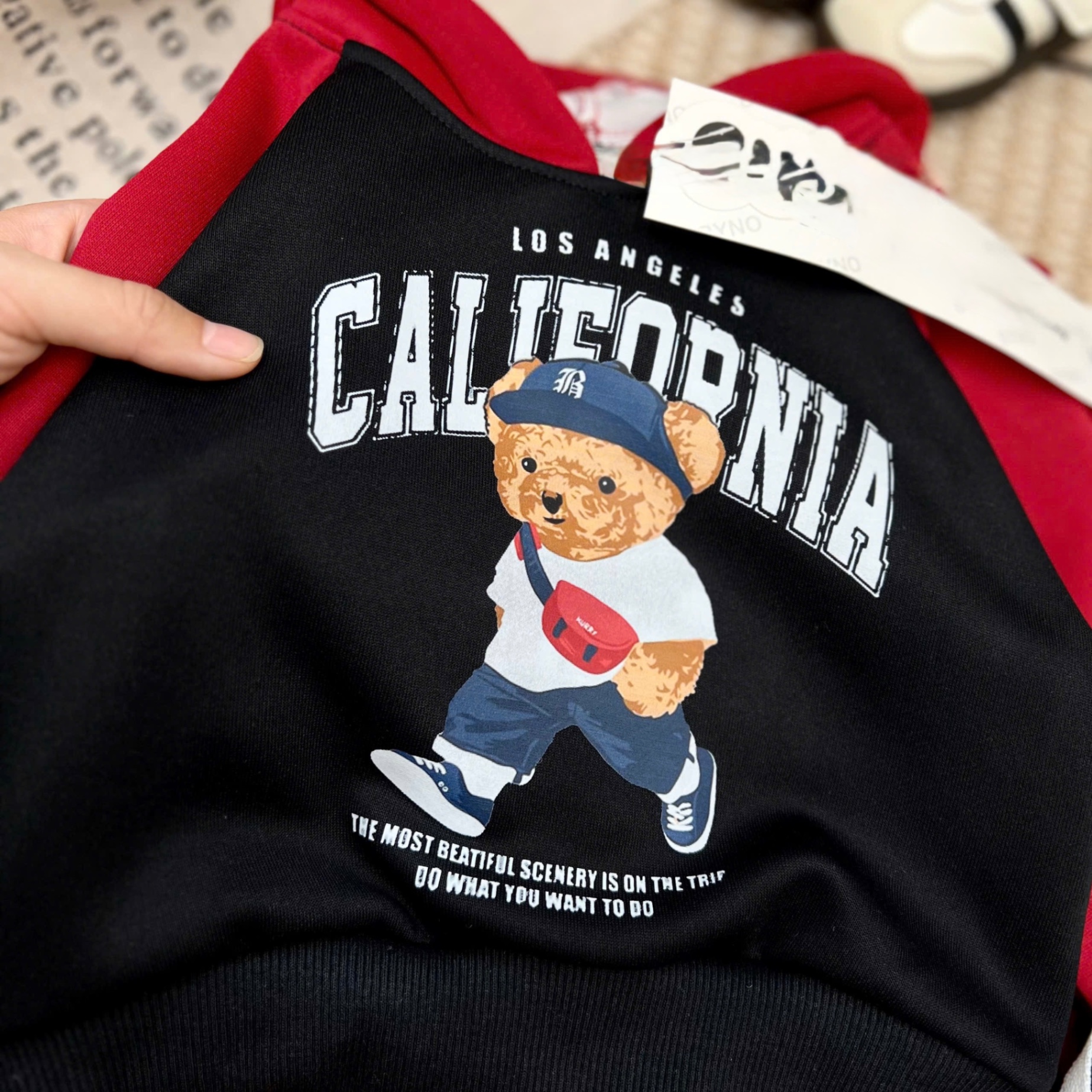 T053 - BỘ NỈ BÉ TRAI HOODIE PHỐI GẤU CALIFORNIA