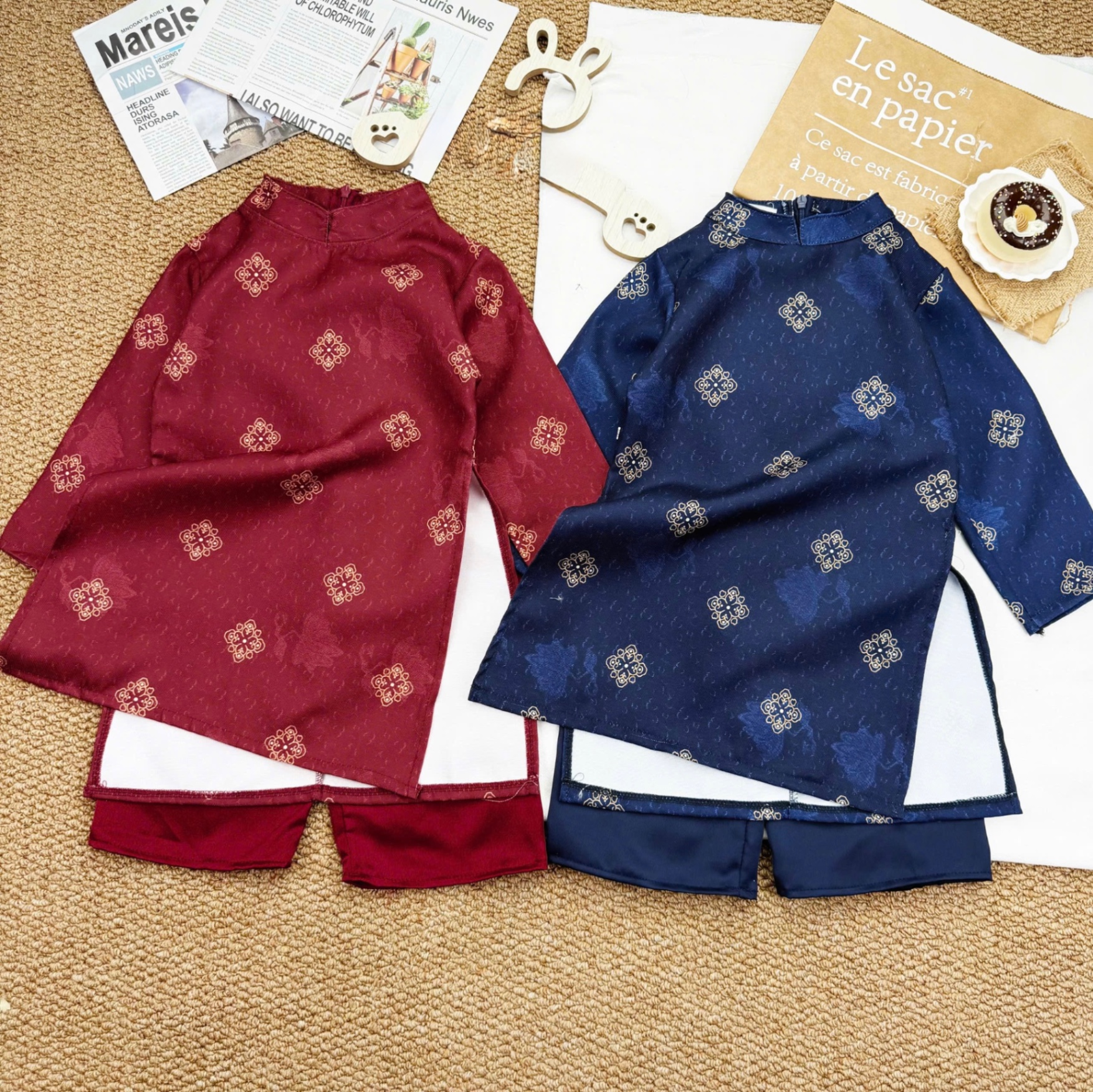 T051 - SET ÁO DÀI BÉ TRAI GẤM HOẠ TIẾT