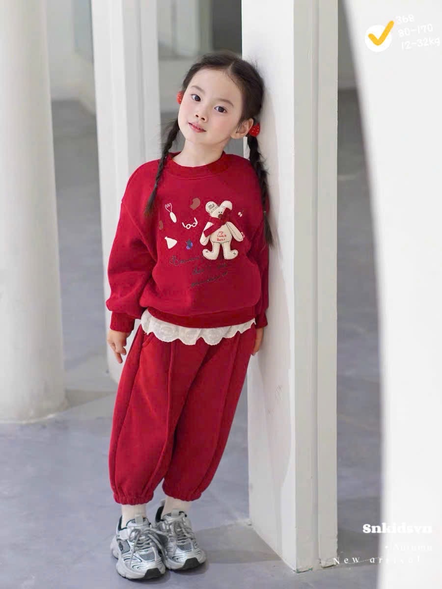 G844 - BỘ NỈ HAIDA BÉ GÁI ĐỎ GẤU NỔI QUẦN REN