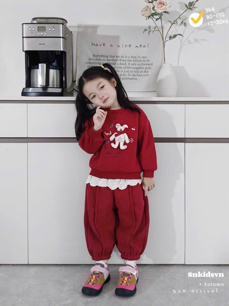 G844 - BỘ NỈ HAIDA BÉ GÁI ĐỎ GẤU NỔI QUẦN REN