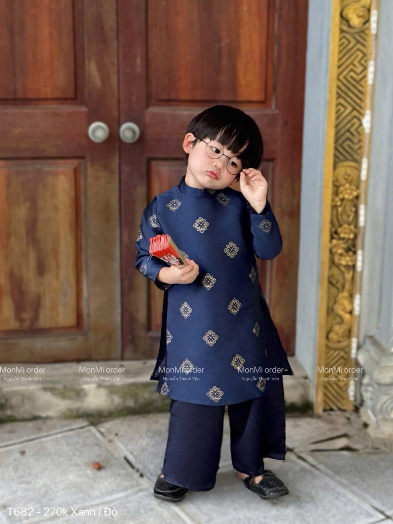 T051 - SET ÁO DÀI BÉ TRAI GẤM HOẠ TIẾT