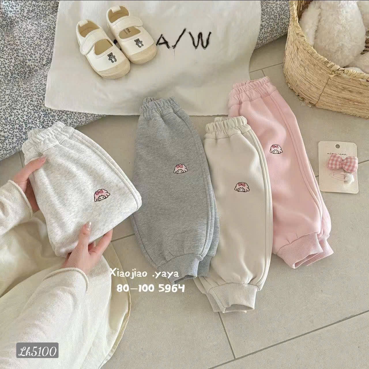 QB363 - SET 3 QUẦN BÉ GÁI HAIDA DÀY THÊU hồng be ghi