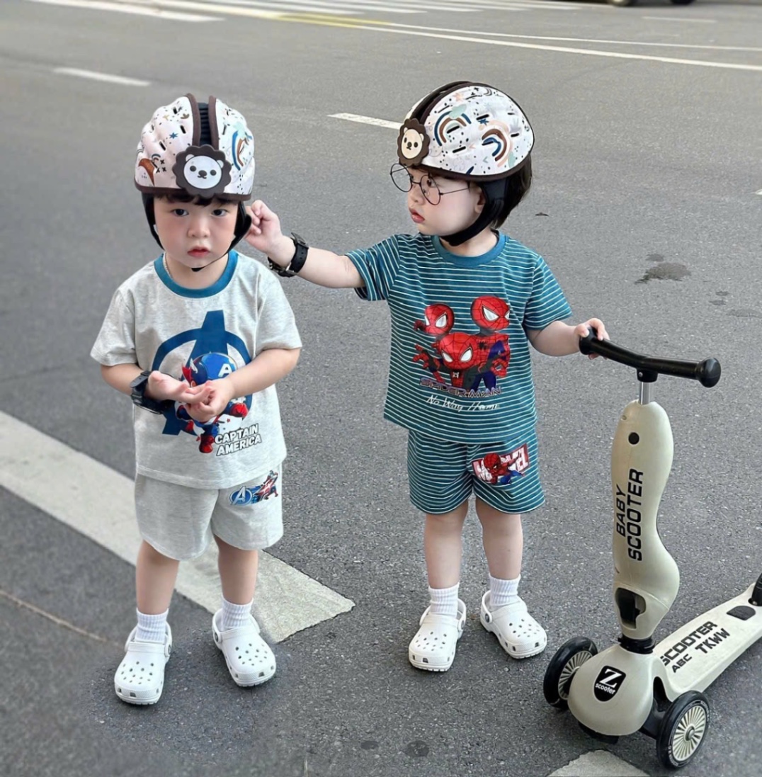 T066 - SET 2 BỘ ĐÙI BÉ TRAI SPIDERMAN kẻ xanh ghi