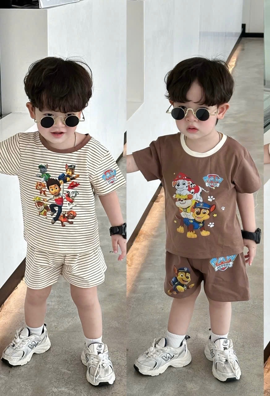 T067 - SET 2 BỘ ĐÙI BÉ TRAI PAW PATROL nâu kẻ
