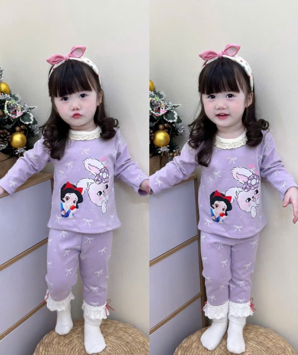 G845 - SET 2 BỘ BÉ GÁI ZIP LÔNG CỔ REN BẠCH TUYẾT HOA NHÍ
