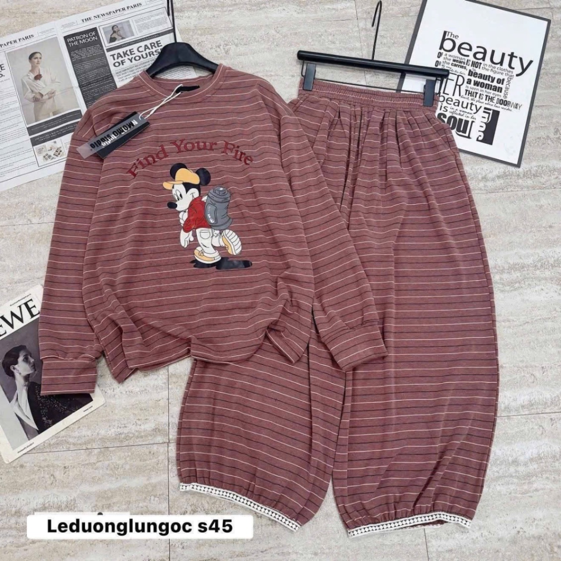 S241 - BỘ TĂM THỎ LÔNG KẺ NGANG MICKEY FIRE