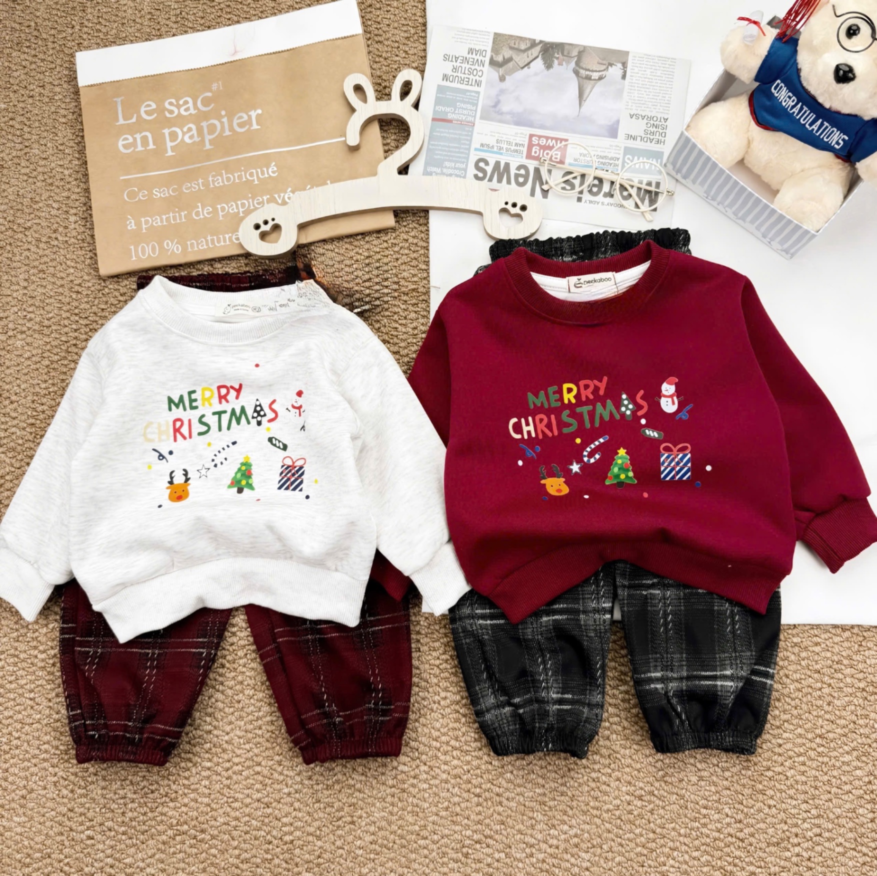 T058 - BỘ NỈ BÉ TRAI HAIDA MERRY CHRISTMAS QUẦN DẠ KẺ