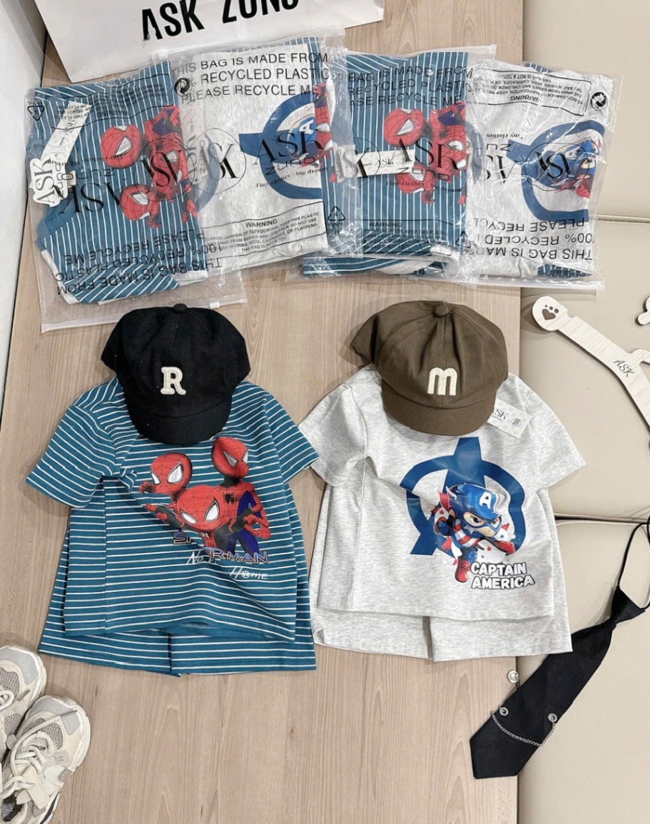 T066 - SET 2 BỘ ĐÙI BÉ TRAI SPIDERMAN kẻ xanh ghi