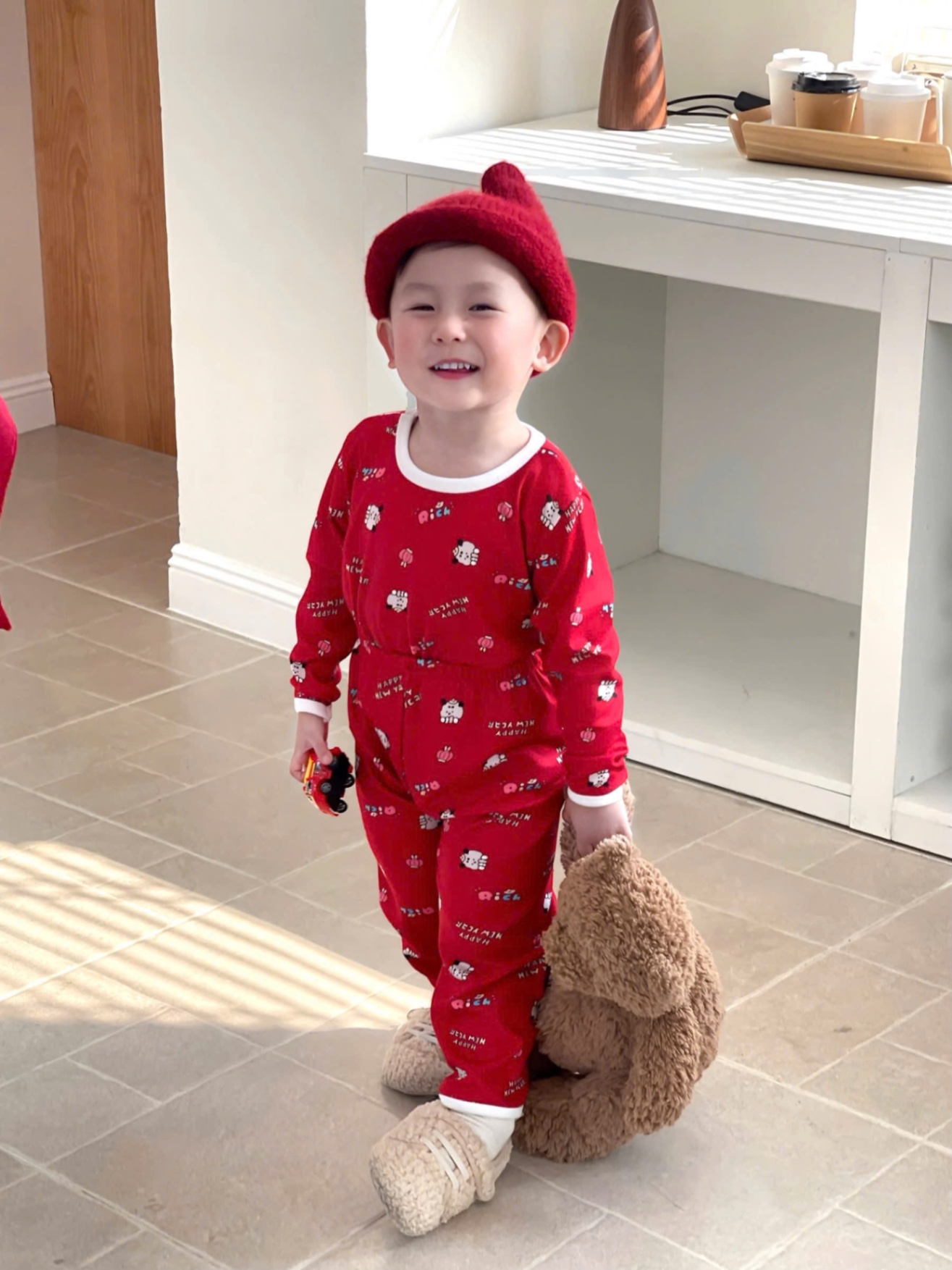 T060 - SET 2 BỘ BÉ ZIP LÔNG MICKEY NEWYEAR đỏ xám
