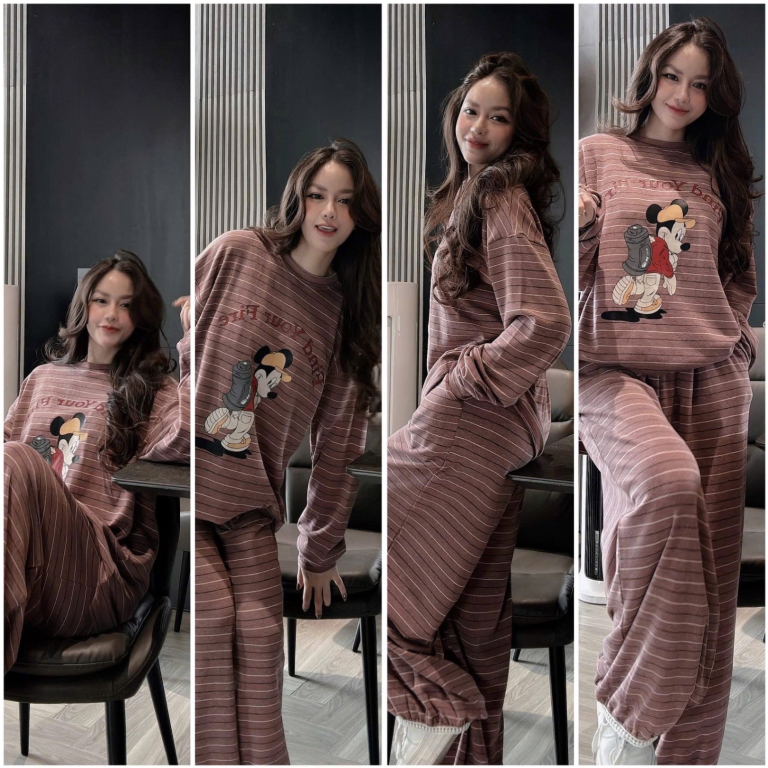 S241 - BỘ TĂM THỎ LÔNG KẺ NGANG MICKEY FIRE