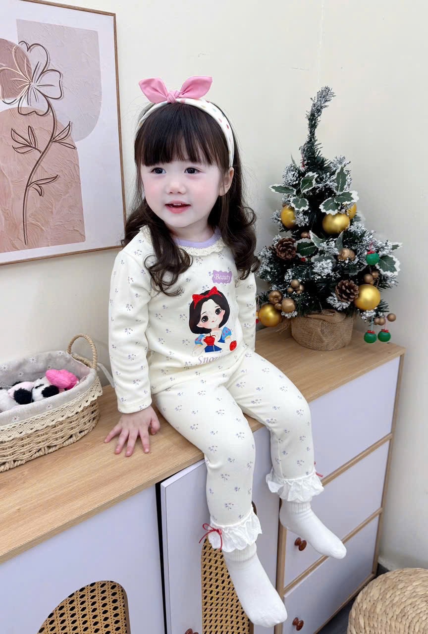 G845 - SET 2 BỘ BÉ GÁI ZIP LÔNG CỔ REN BẠCH TUYẾT HOA NHÍ