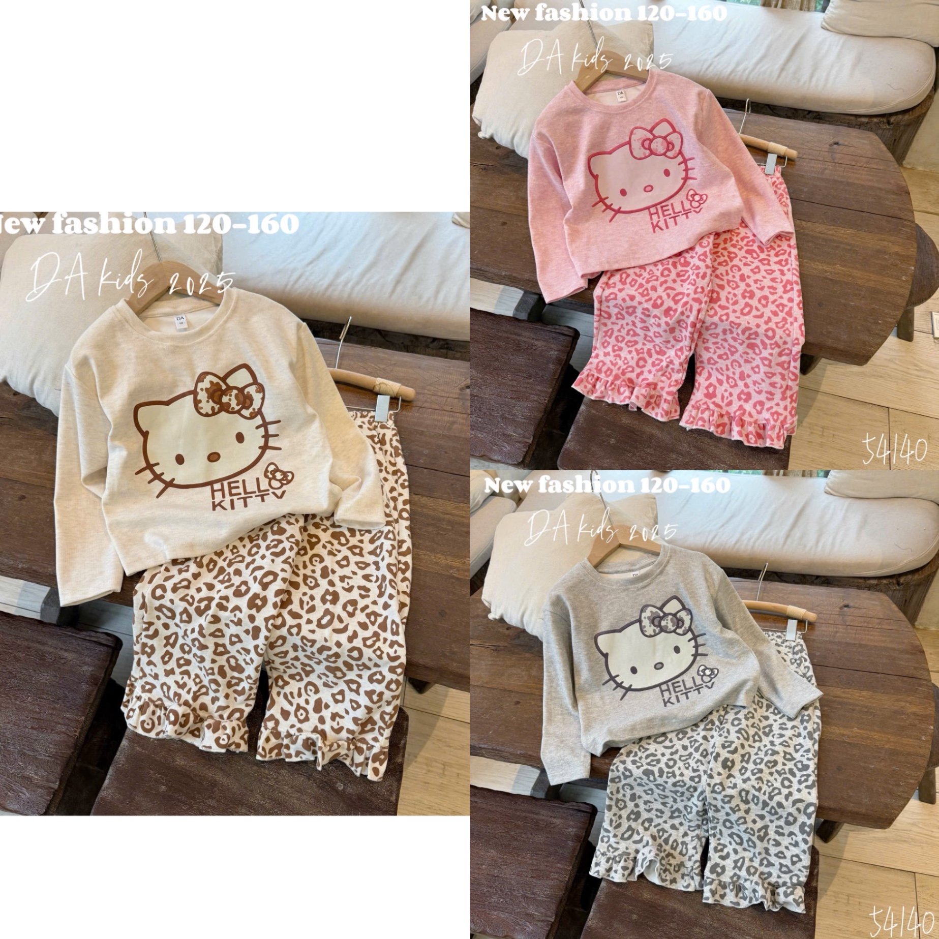 G849 - BỘ BÉ GÁI TĂM THỎ HELLO KITTY QUẦN BÁO
