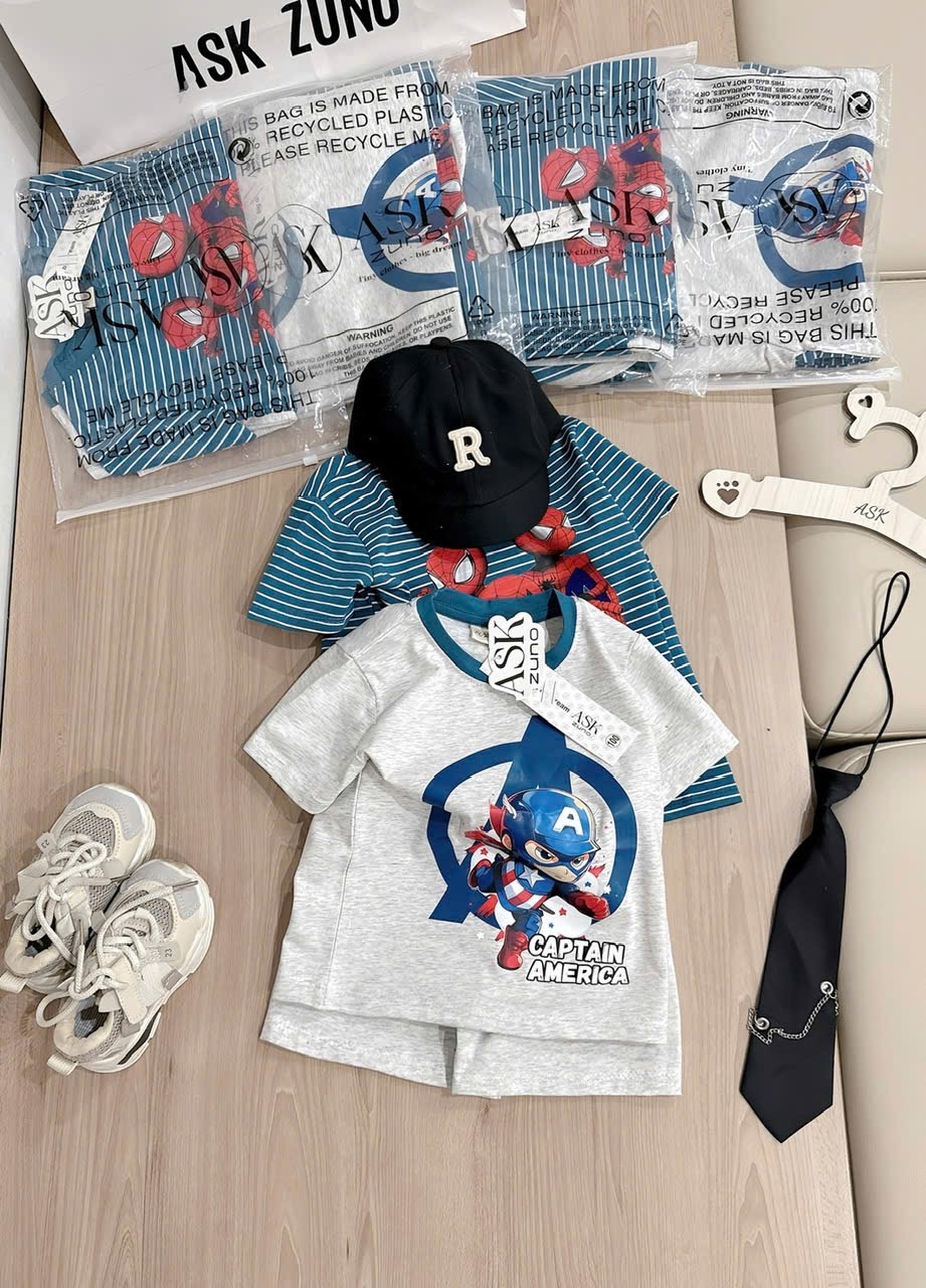 T066 - SET 2 BỘ ĐÙI BÉ TRAI SPIDERMAN kẻ xanh ghi
