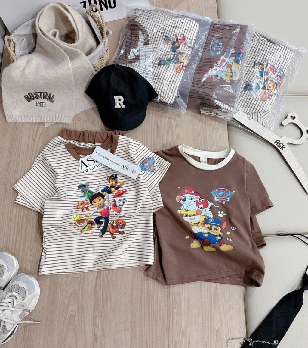T067 - SET 2 BỘ ĐÙI BÉ TRAI PAW PATROL nâu kẻ