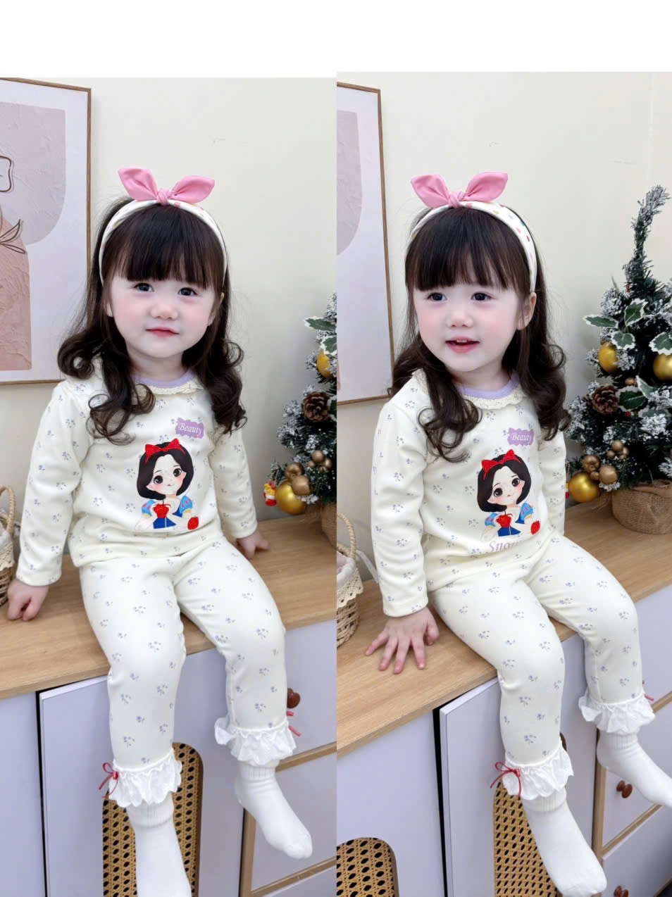 G845 - SET 2 BỘ BÉ GÁI ZIP LÔNG CỔ REN BẠCH TUYẾT HOA NHÍ