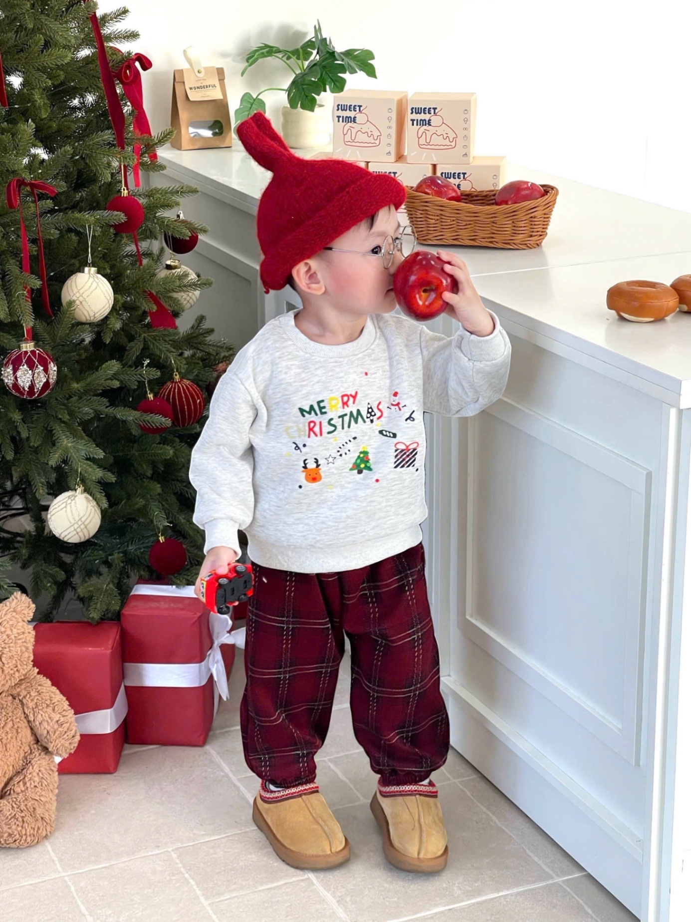 T058 - BỘ NỈ BÉ TRAI HAIDA MERRY CHRISTMAS QUẦN DẠ KẺ