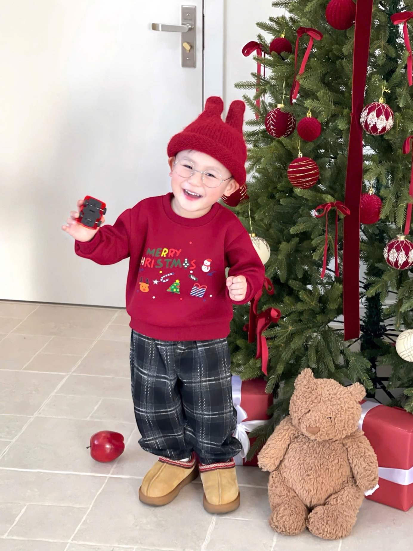 T058 - BỘ NỈ BÉ TRAI HAIDA MERRY CHRISTMAS QUẦN DẠ KẺ