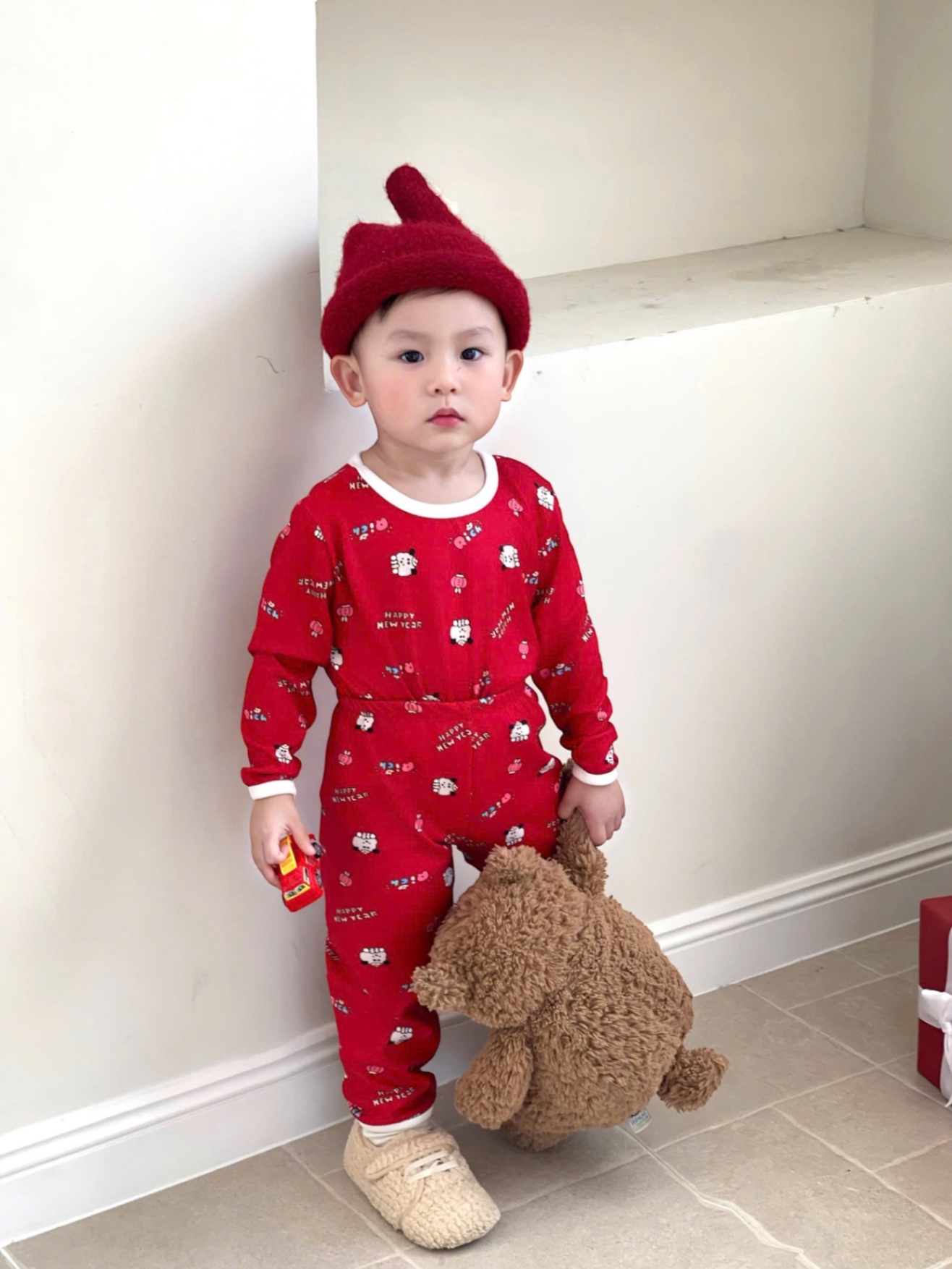 T060 - SET 2 BỘ BÉ ZIP LÔNG MICKEY NEWYEAR đỏ xám