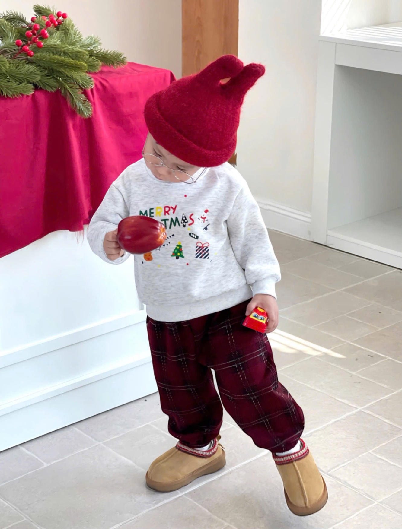T058 - BỘ NỈ BÉ TRAI HAIDA MERRY CHRISTMAS QUẦN DẠ KẺ