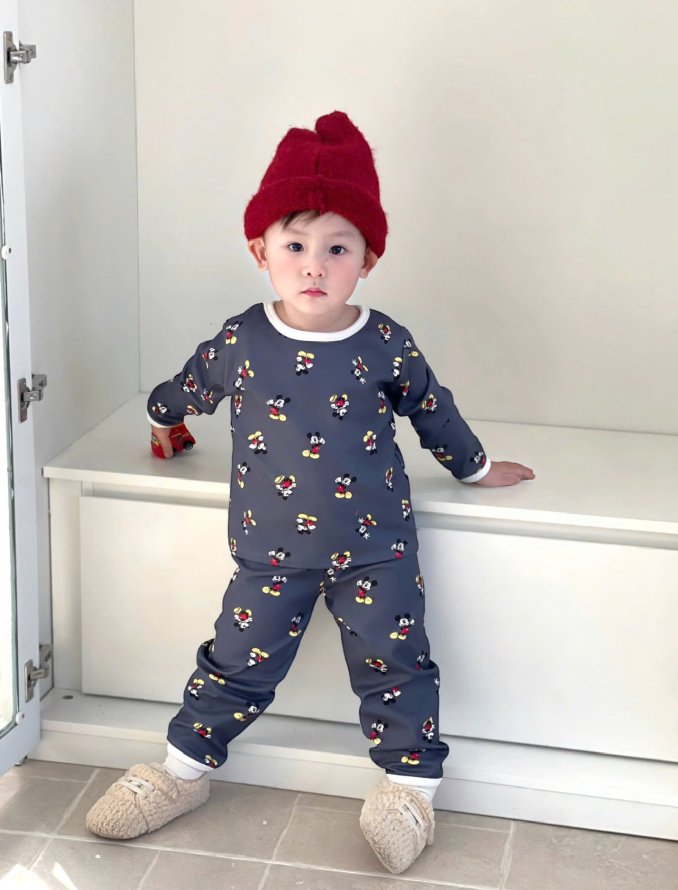 T060 - SET 2 BỘ BÉ ZIP LÔNG MICKEY NEWYEAR đỏ xám