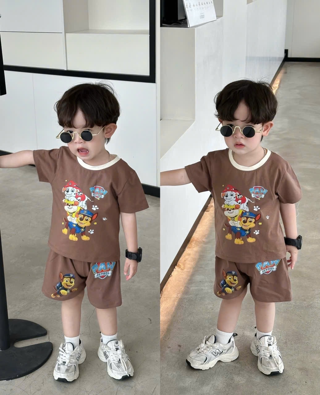 T067 - SET 2 BỘ ĐÙI BÉ TRAI PAW PATROL nâu kẻ
