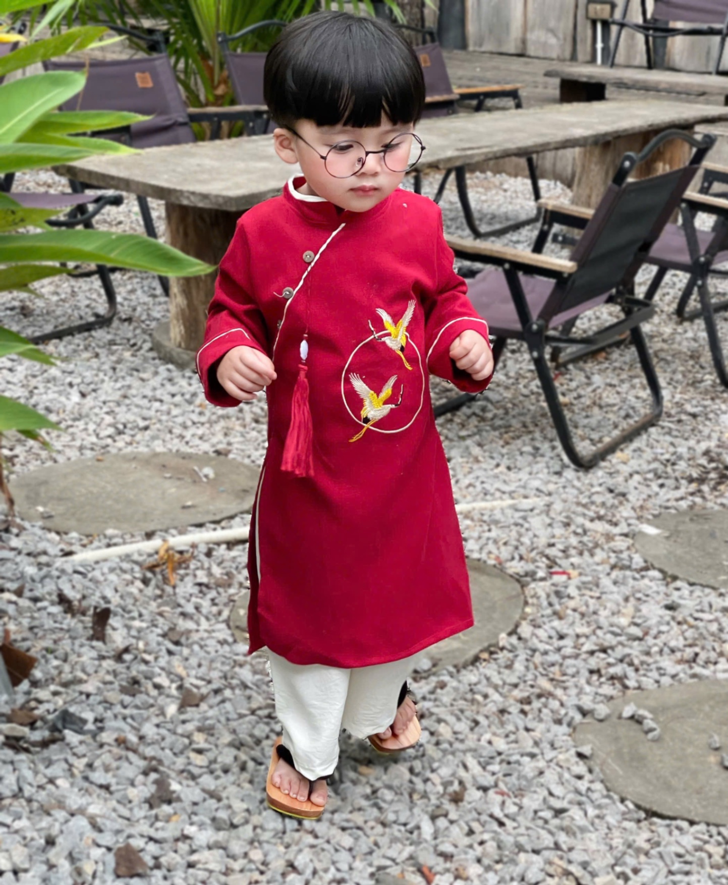 T057 - SET ÁO DÀI BÉ TRAI XANH ĐỎ THÊU HẠC