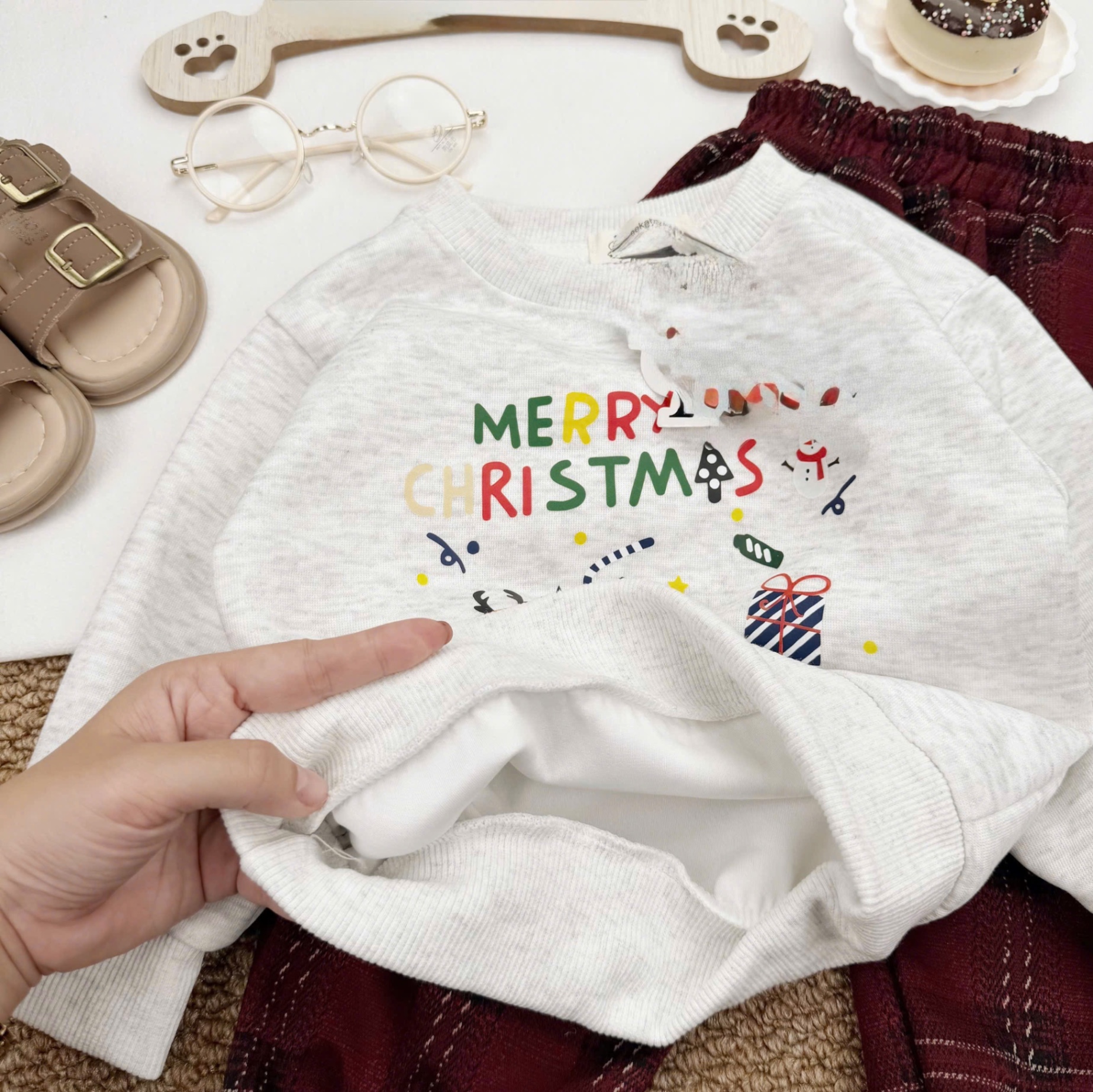 T058 - BỘ NỈ BÉ TRAI HAIDA MERRY CHRISTMAS QUẦN DẠ KẺ