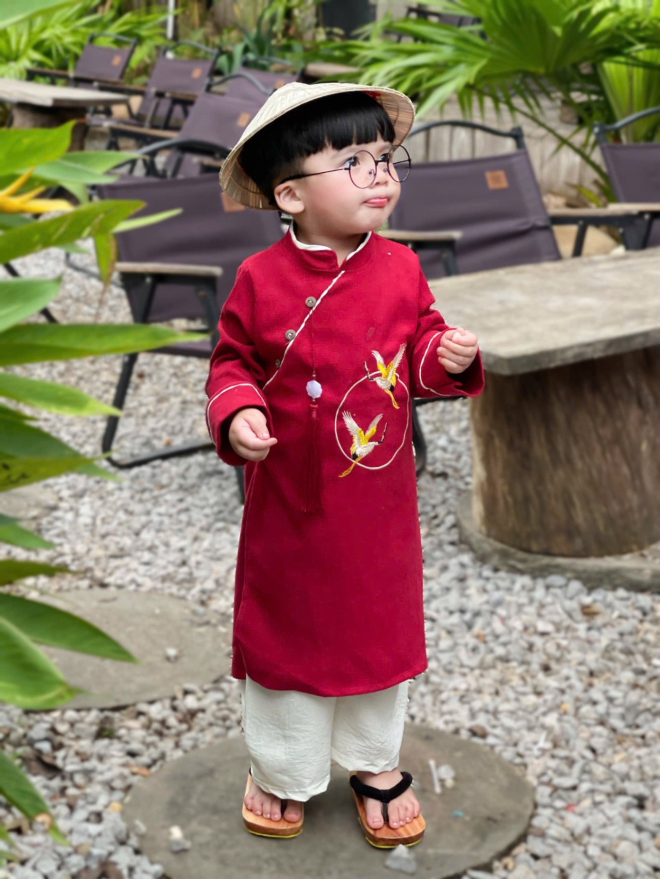 T057 - SET ÁO DÀI BÉ TRAI XANH ĐỎ THÊU HẠC