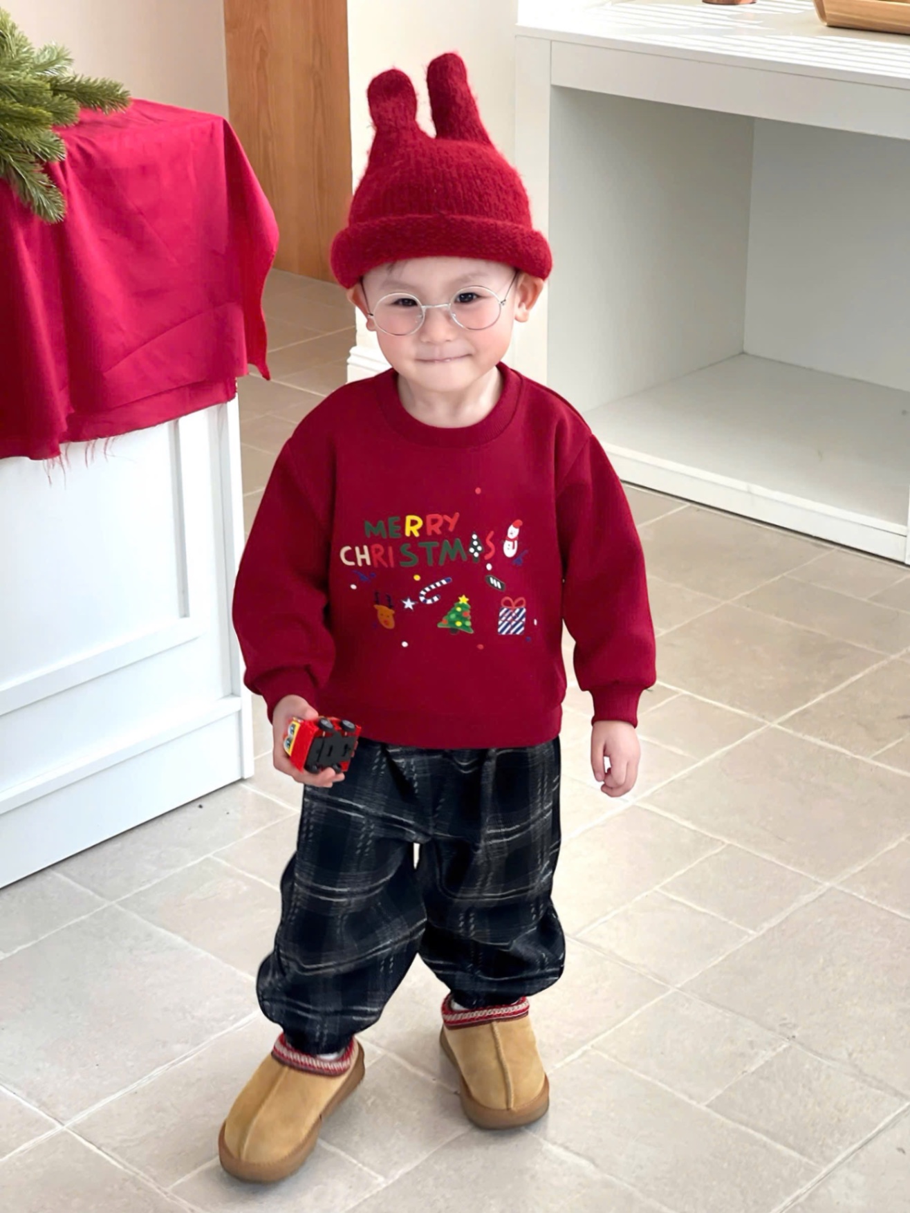 T058 - BỘ NỈ BÉ TRAI HAIDA MERRY CHRISTMAS QUẦN DẠ KẺ