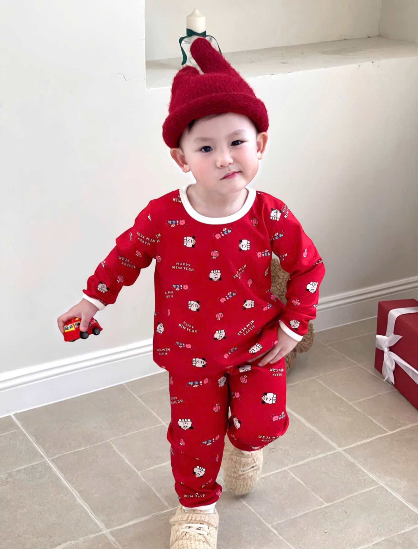 T060 - SET 2 BỘ BÉ ZIP LÔNG MICKEY NEWYEAR đỏ xám