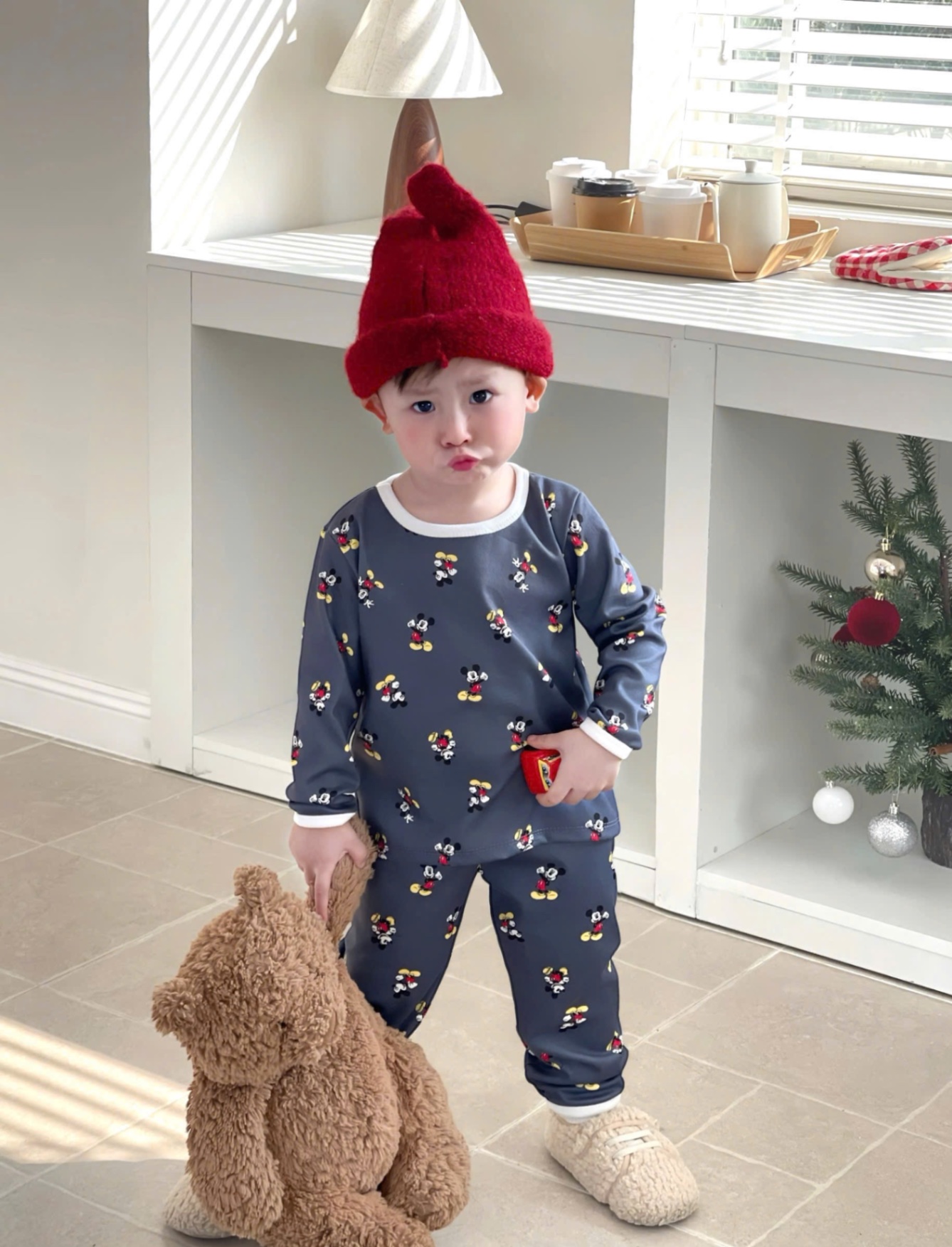 T060 - SET 2 BỘ BÉ ZIP LÔNG MICKEY NEWYEAR đỏ xám