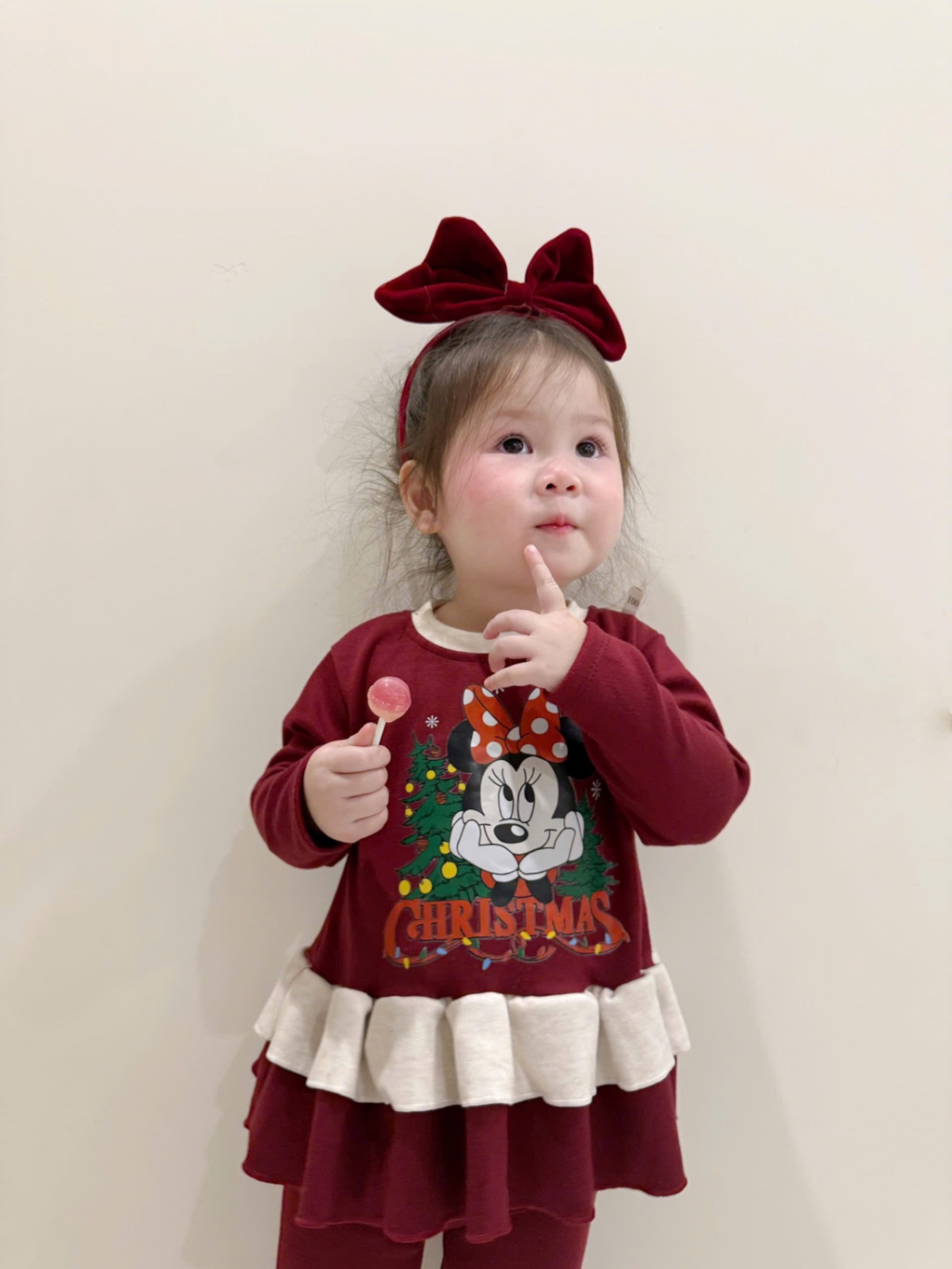 G851 - BỘ BÉ GÁI TĂM THỎ ĐỎ MICKEY MINNIE CHRISTMAS