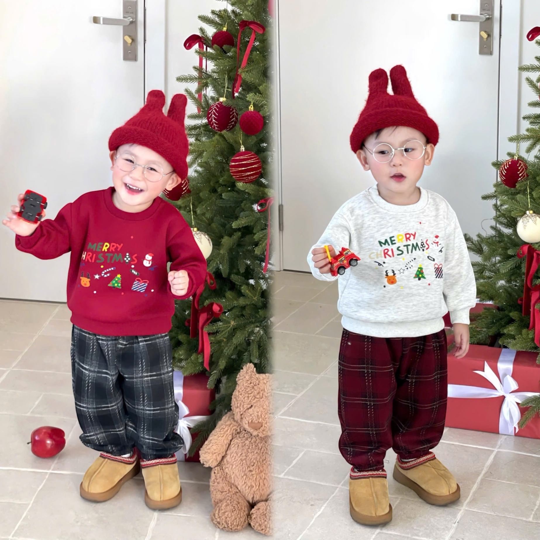 T058 - BỘ NỈ BÉ TRAI HAIDA MERRY CHRISTMAS QUẦN DẠ KẺ