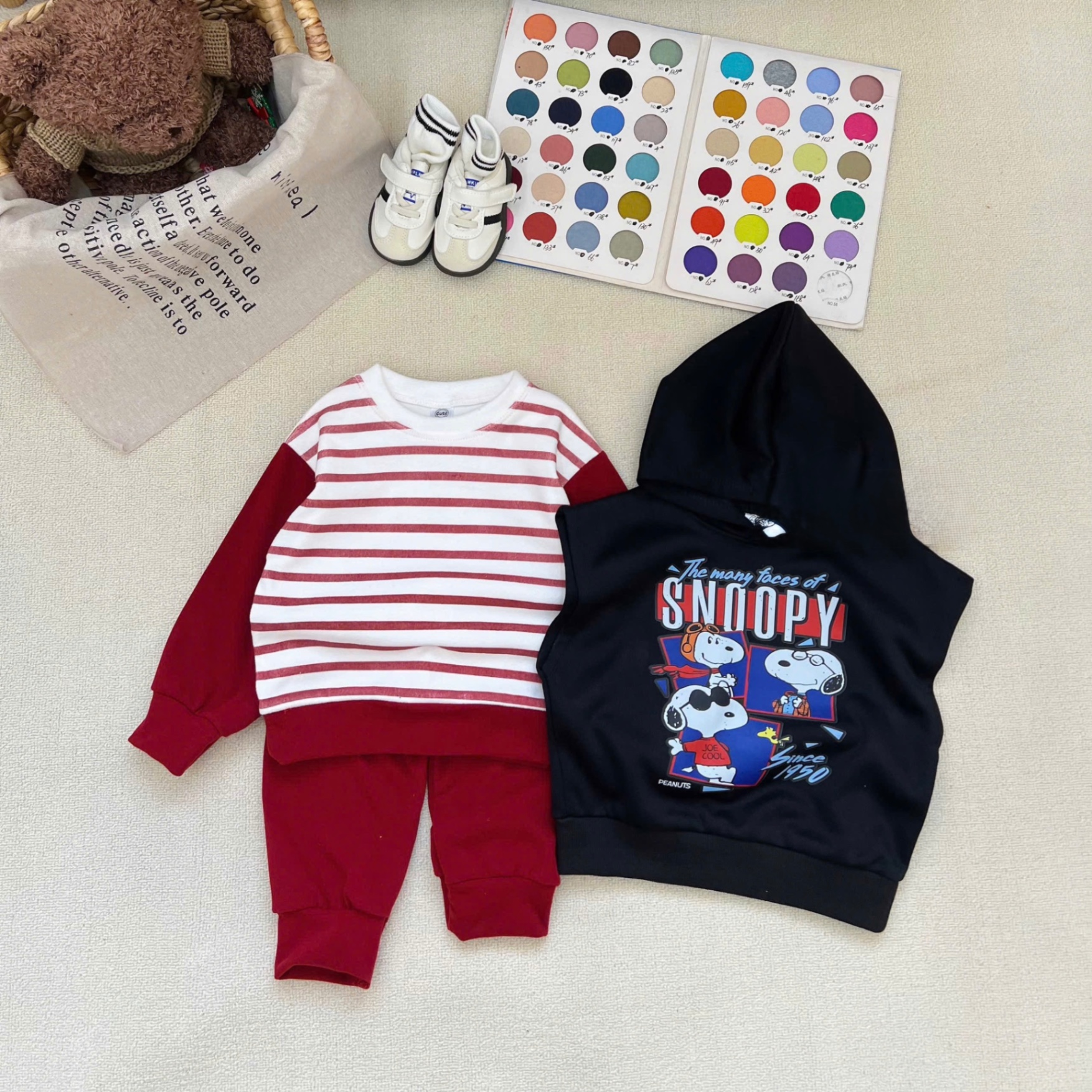 T068 - SET BÉ TRAI 3CT SNOOPY ĐỎ TRẮNG PHỐI GILE