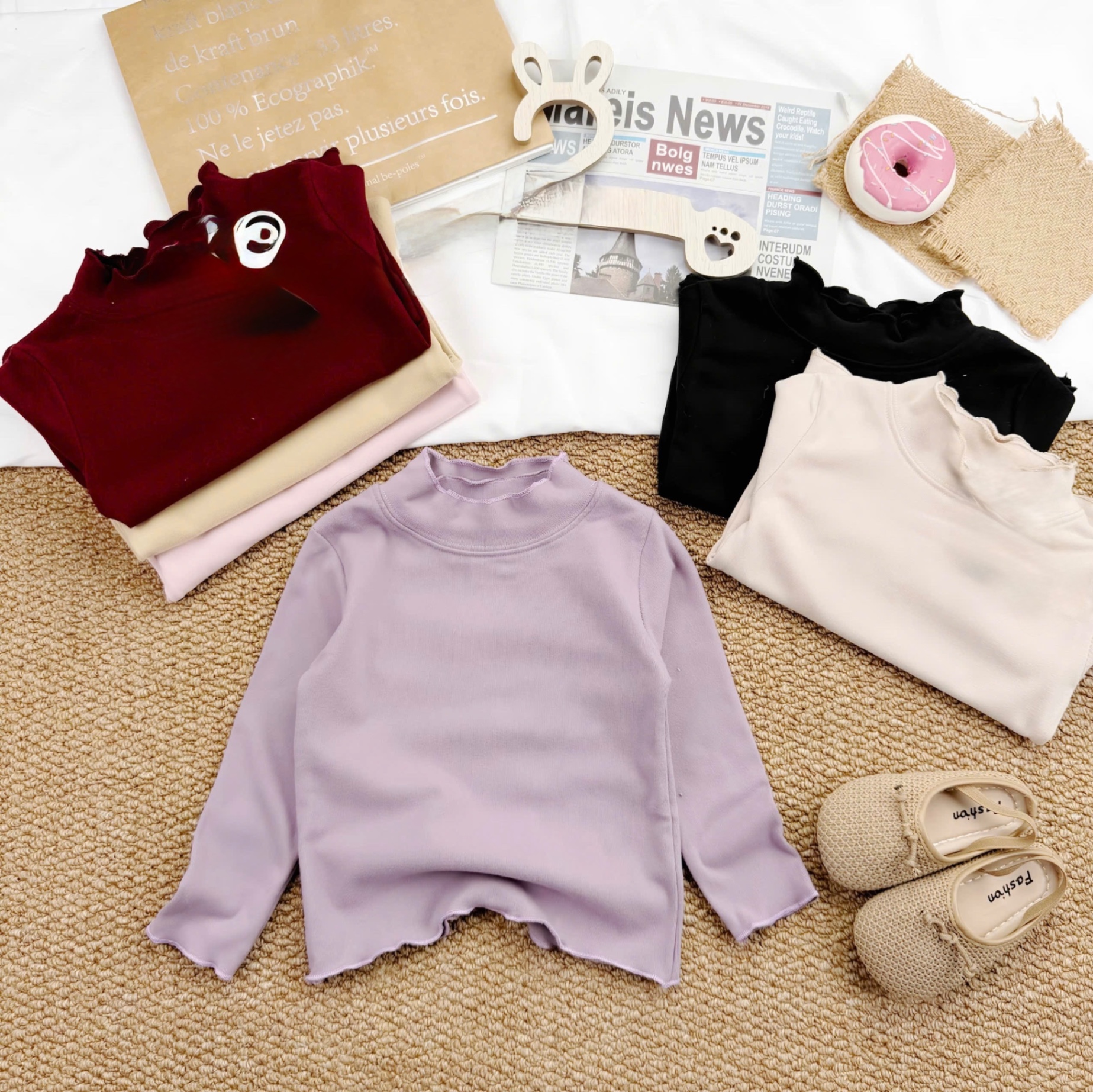 AB843 - SET 3 ÁO BÉ GÁI ZIP LÔNG CỔ BÈO